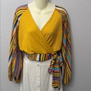 Nitt by Flying Tomato Cotton Wrap Boho Blouse. Festival  Aztec print. Size M